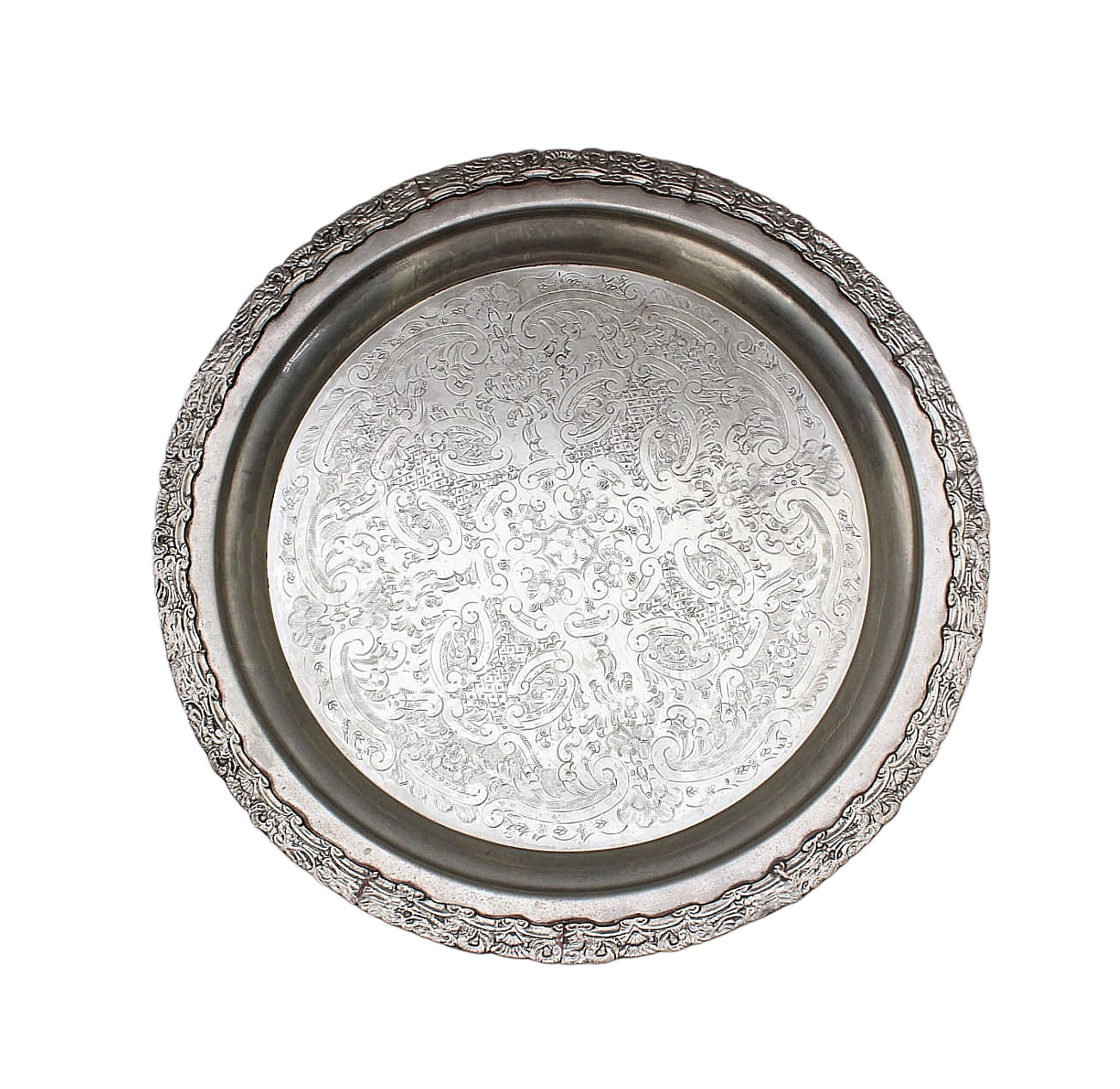 Vintage Moroccan Serving Tray Table with Removable Legs – 53 cm Silver Maillechort