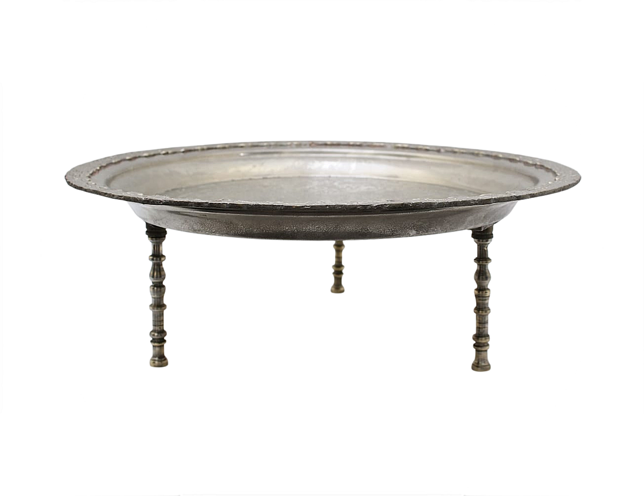 Vintage Moroccan Serving Tray Table with Removable Legs – 53 cm Silver Maillechort