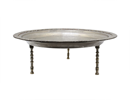 Vintage Moroccan Serving Tray Table with Removable Legs – 53 cm Silver Maillechort