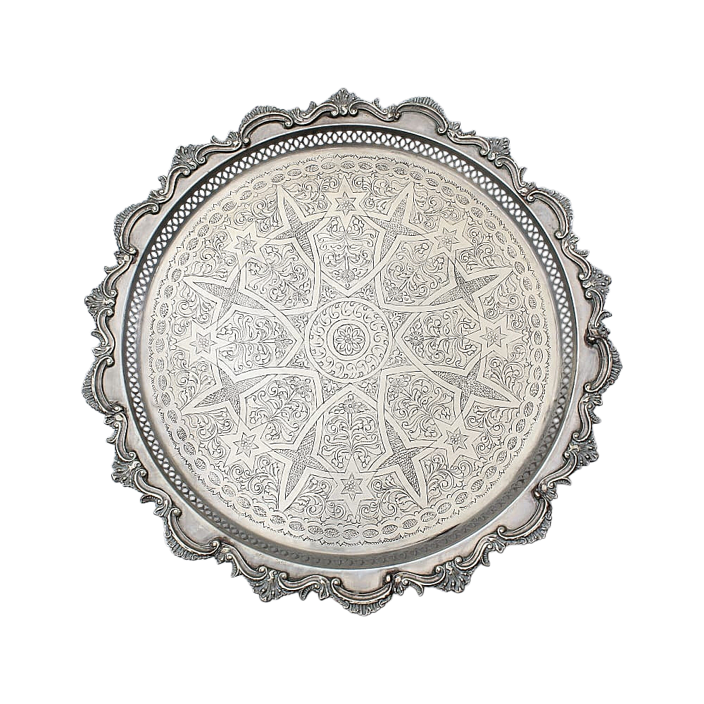 Vintage Moroccan Serving Tray Table with Removable Legs – 59 cm Silver Maillechort
