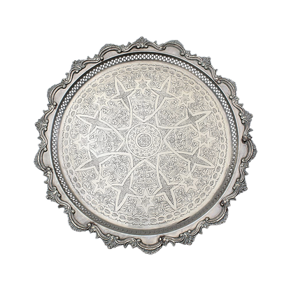 Vintage Moroccan Serving Tray Table with Removable Legs – 59 cm Silver Maillechort