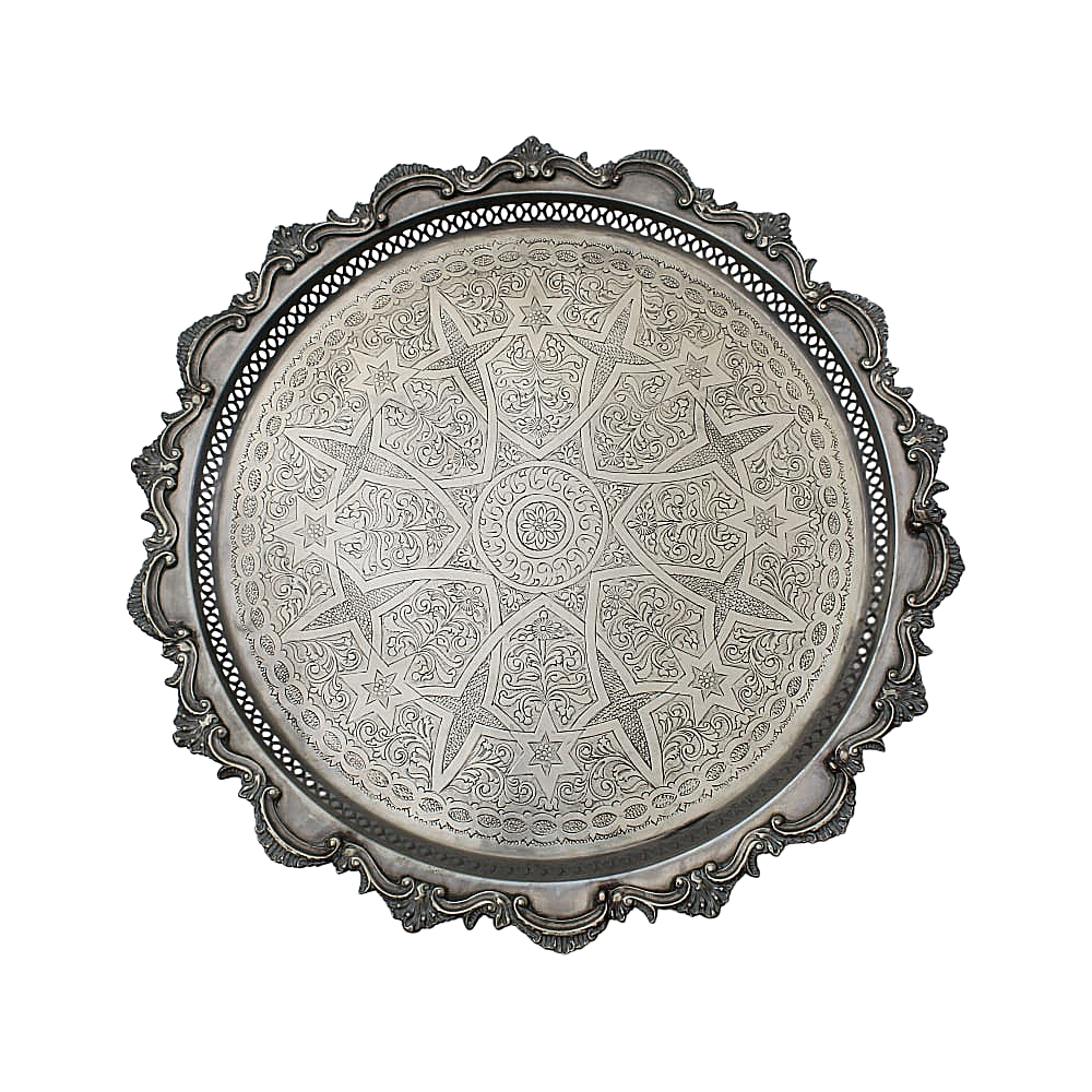 Vintage Moroccan Serving Tray Table with Removable Legs – 59 cm Silver Maillechort