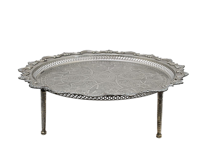 Vintage Moroccan Serving Tray Table with Removable Legs – 59 cm Silver Maillechort