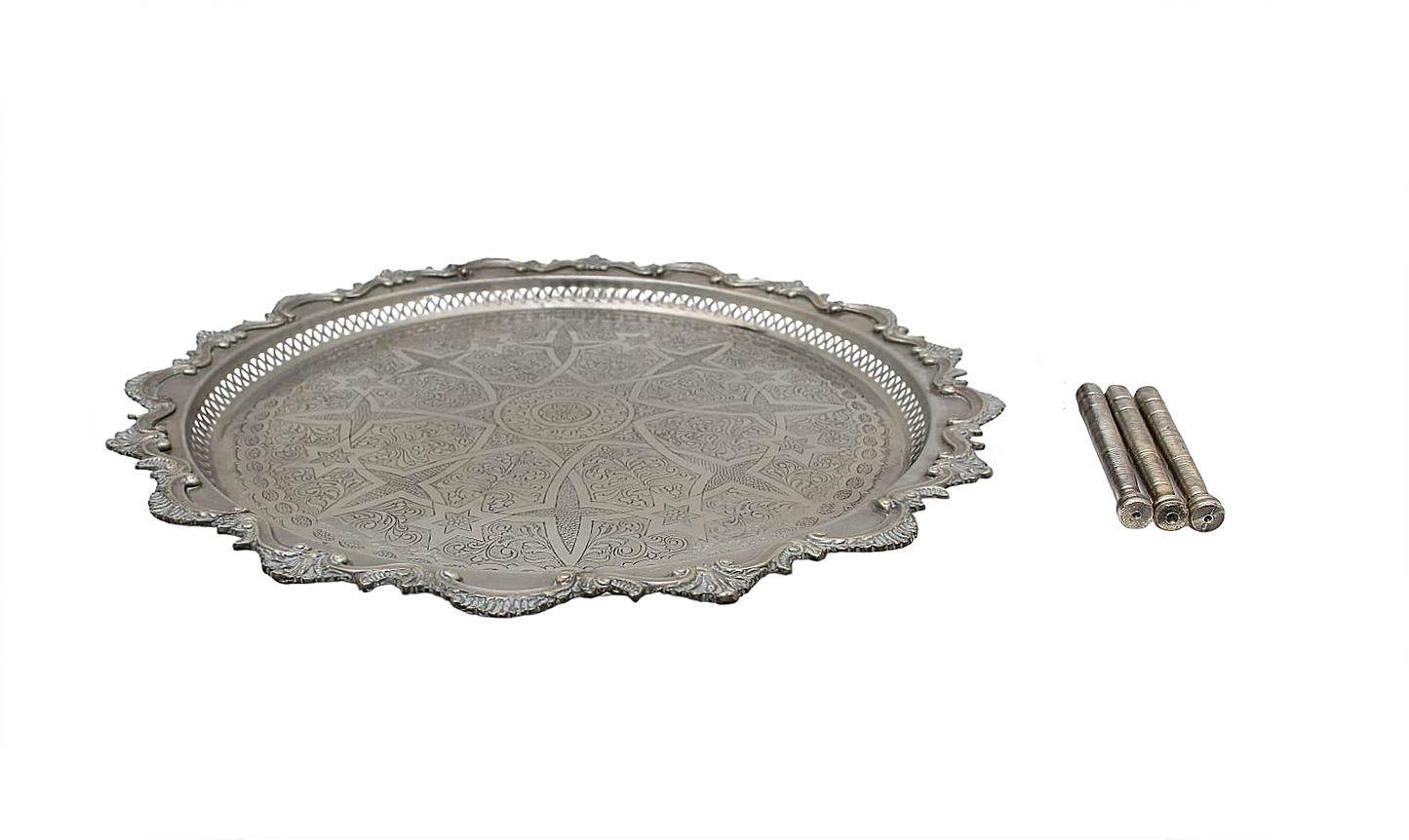 Vintage Moroccan Serving Tray Table with Removable Legs – 59 cm Silver Maillechort