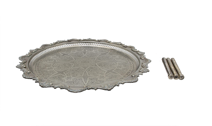 Vintage Moroccan Serving Tray Table with Removable Legs – 59 cm Silver Maillechort
