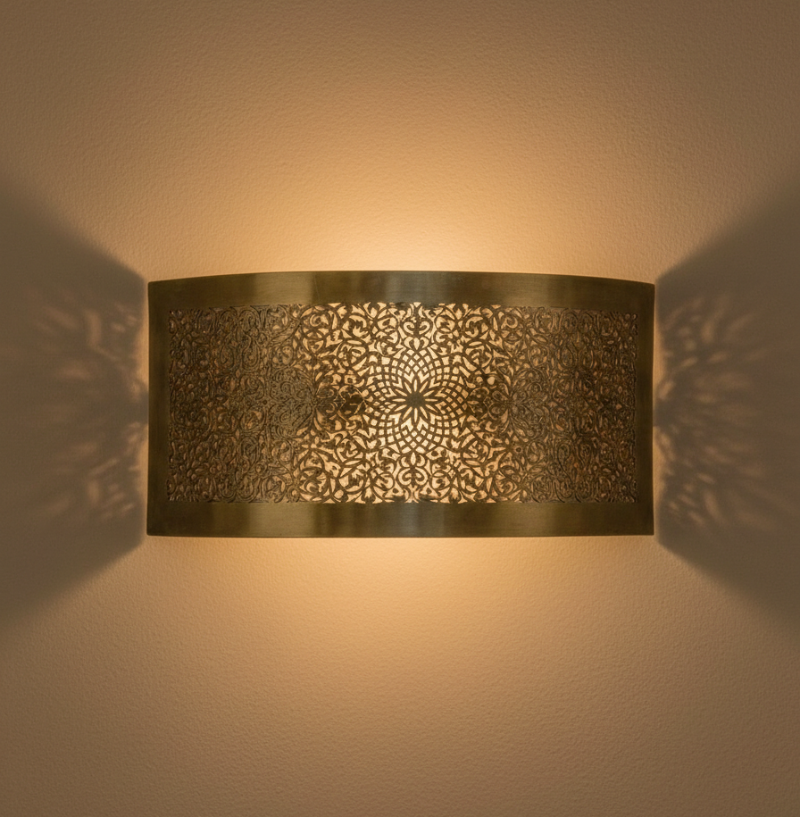 Moroccan Brass Wall Sconce Light Shade Handmade – Vintage Fes Fine Openwork Design (BS1)