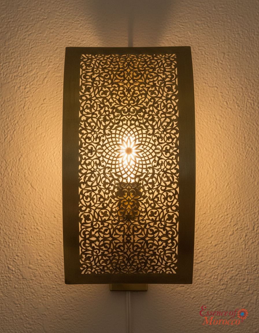 Moroccan Brass Wall Sconce Light Shade Handmade – Vintage Fes Fine Openwork Design (BS1)