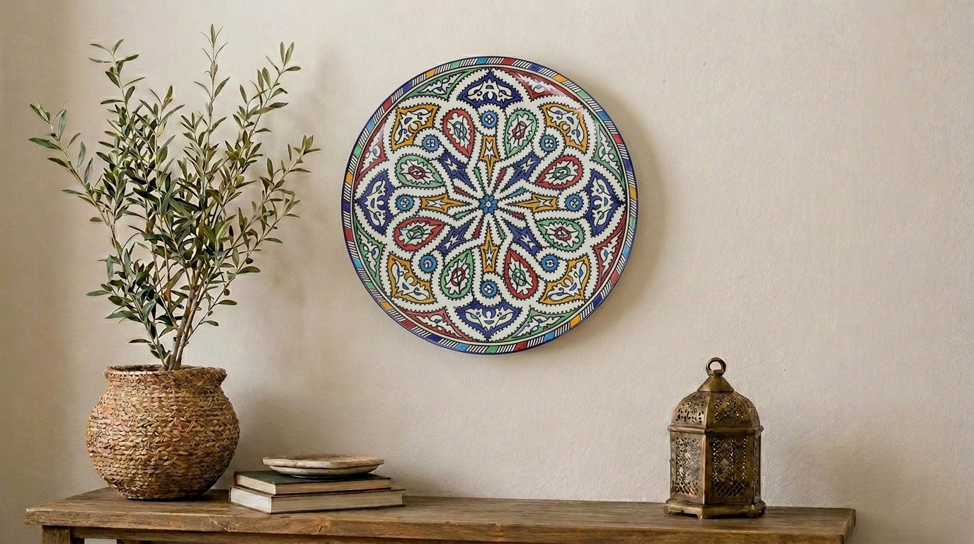 Large Moroccan Ceramic Plate / Serving Platter – Fes Multicolour – 35 cm (FP13)
