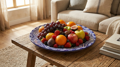 Large Moroccan Ceramic Plate / Serving Platter – Fes Blue and White – 35 cm (FP26)