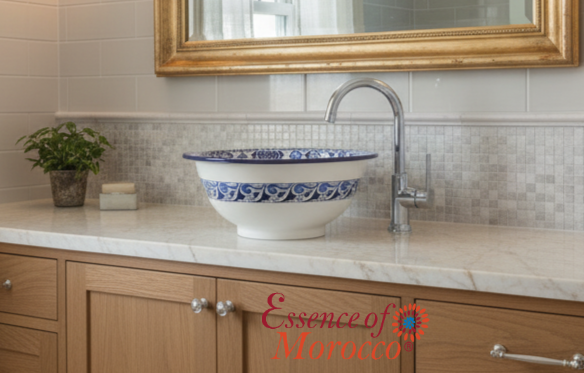 Moroccan Sink Washbasin Wash Basin Ceramic Handmade Blue Free Waste (SW104)