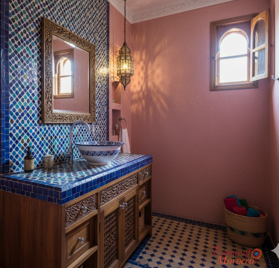Moroccan Sink Washbasin Wash Basin Ceramic Handmade Blue Free Waste (SW104)