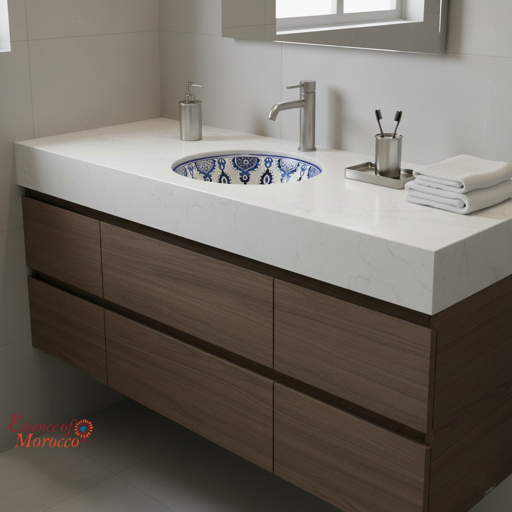 Moroccan Sink Washbasin Wash Basin Ceramic Handmade Blue Free Waste (SW104)
