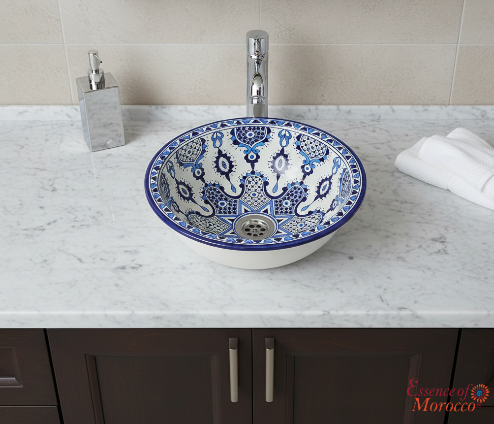 Moroccan Sink Washbasin Wash Basin Ceramic Handmade Blue Free Waste (SW104)