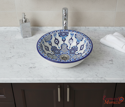 Moroccan Sink Washbasin Wash Basin Ceramic Handmade Blue Free Waste (SW104)