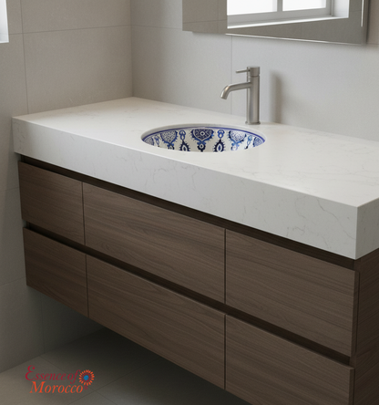 Moroccan Sink Washbasin Wash Basin Ceramic Handmade Blue Free Waste (SW104)