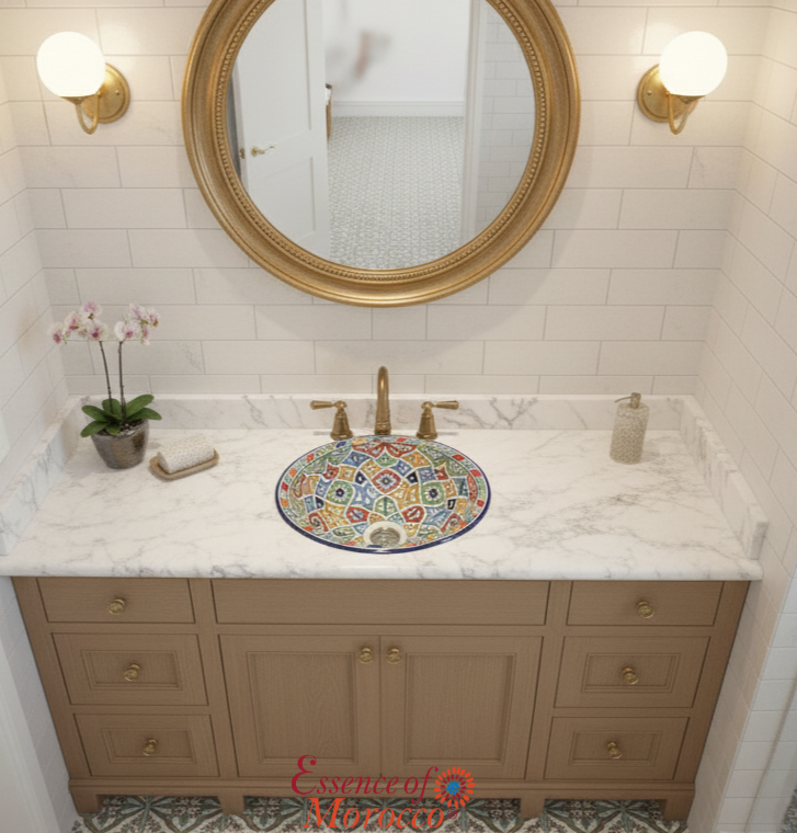 Moroccan Sink Washbasin Wash Basin Ceramic Handmade Multicolour Free Waste SW134