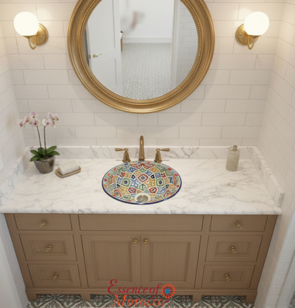 Moroccan Sink Washbasin Wash Basin Ceramic Handmade Multicolour Free Waste SW134