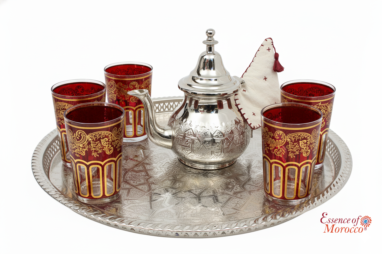 Moroccan Tea Glasses Red & Gold Beautiful Classical Design Hand Painted Hand Decorated (Pack of 6)