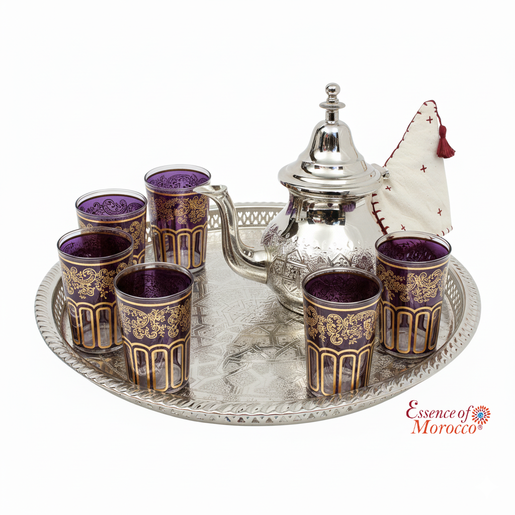 Moroccan Tea Glasses Purple & Gold Beautiful Classical Design Hand Painted Decorated (Pack of 6)