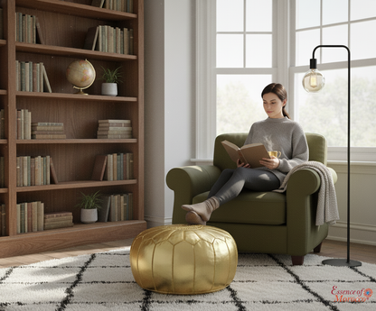 Moroccan Pouffe Pouf Ottoman Footstool GOLD Faux Leather COVER ONLY or STUFFED
