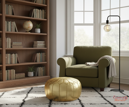 Moroccan Pouffe Pouf Ottoman Footstool GOLD Faux Leather COVER ONLY or STUFFED