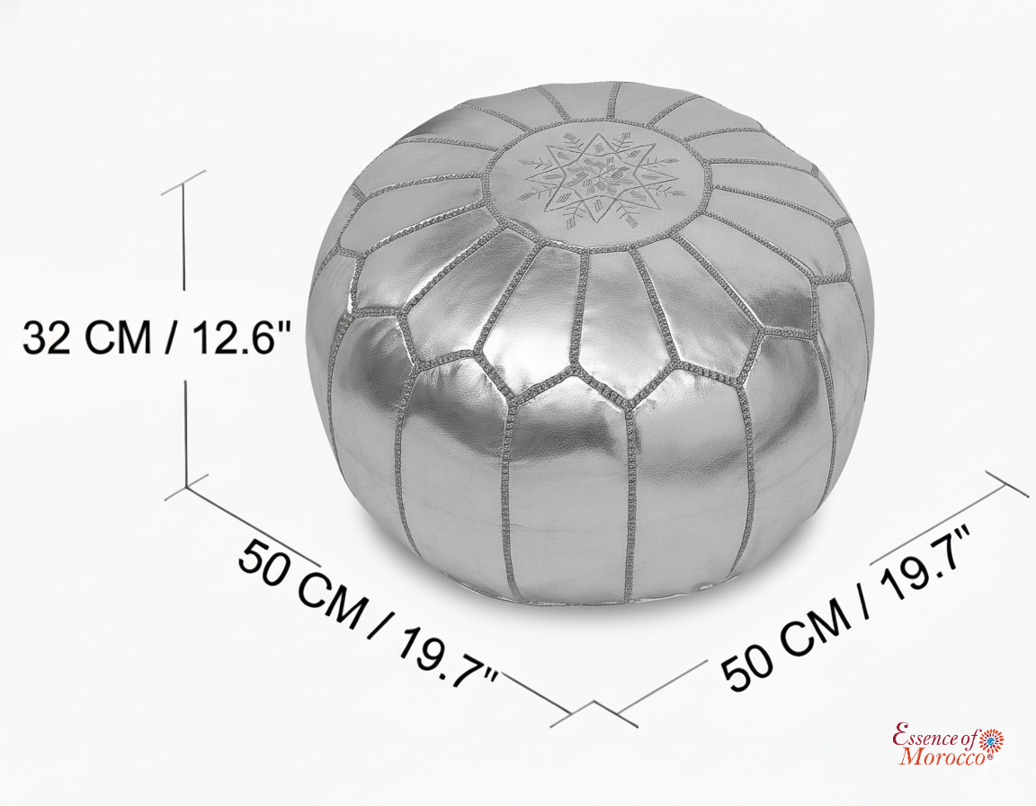Moroccan Pouffe Pouf Ottoman Footstool Silver Grey Faux Leather COVER ONLY or STUFFED