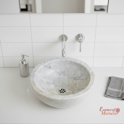 Moroccan Sink Washbasin Wash Basin Marble Stone Hand Carved Free Waste 40 cm (MS9)