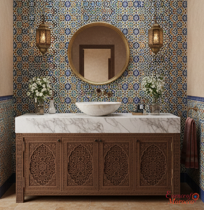 Moroccan Sink Washbasin Wash Basin Marble Stone Hand Carved Free Waste 40 cm (MS9)
