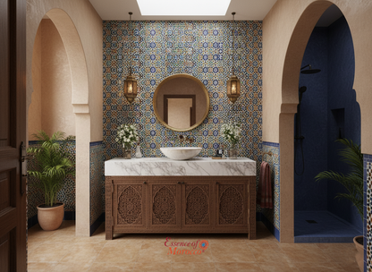 Moroccan Sink Washbasin Wash Basin Marble Stone Hand Carved Free Waste 40 cm (MS9)