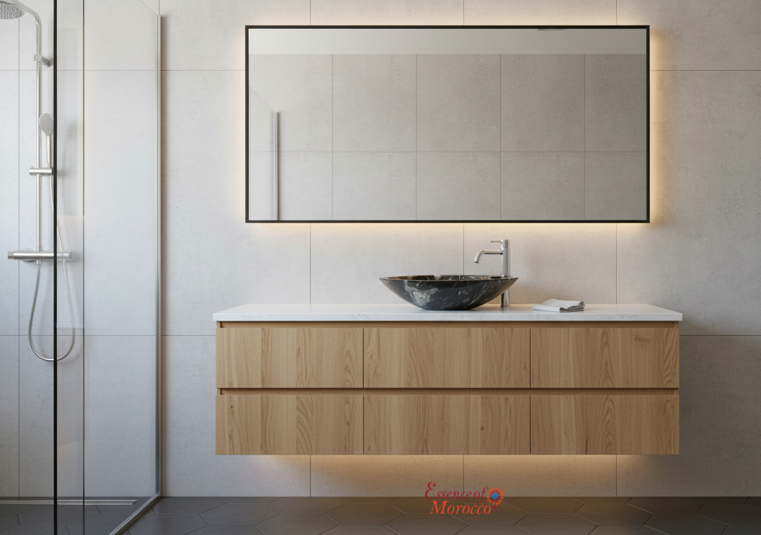 Moroccan Sink Washbasin Wash Basin Fossilised Marble Stone Black Hand Carved Free Waste 40 cm (SW843)