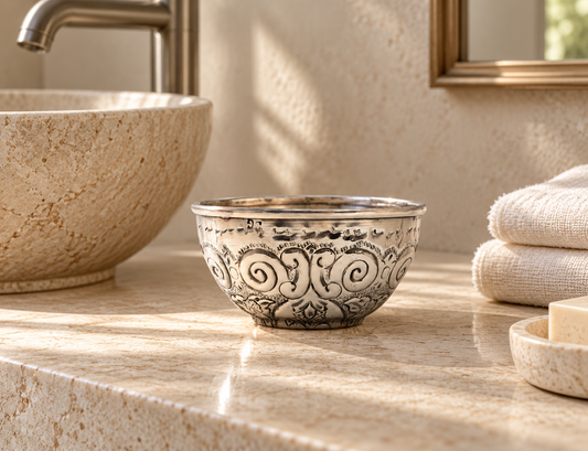 Moroccan Hammam Bowl Vintage Silver Maillechort Hand Engraved in Morocco Medium 14.5 cm  5.7 inches (Ref. HB110)