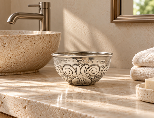 Moroccan Hammam Bowl Vintage Silver Maillechort Hand Engraved in Morocco Medium 14.5 cm  5.7 inches (Ref. HB111)