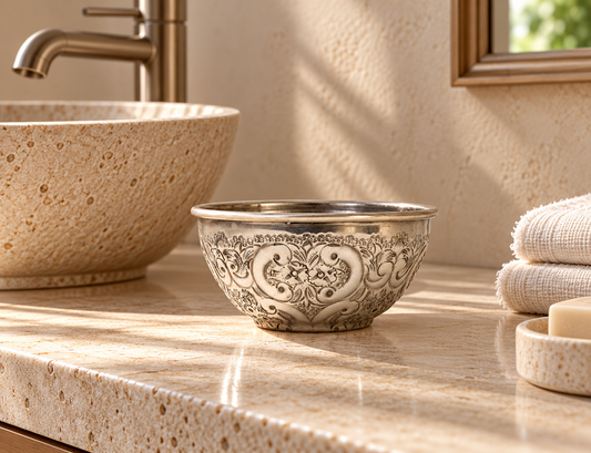 Moroccan Hammam Bowl Vintage Silver Maillechort Hand Engraved in Morocco Medium 14.5 cm  5.7 inches (Ref. HB114)