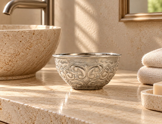 Moroccan Hammam Bowl Vintage Silver Maillechort Hand Engraved in Morocco Medium 14.5 cm  5.7 inches (Ref. HB115)