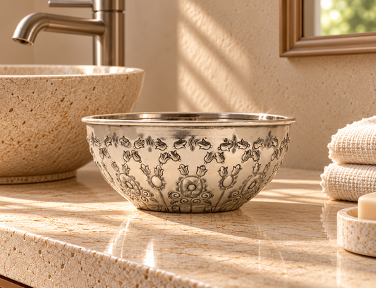 Moroccan Hammam Bowl Vintage made of Silver Maillechort Hand Engraved in Morocco Large 19.5 cm 7.7 inches (Ref. HB119)