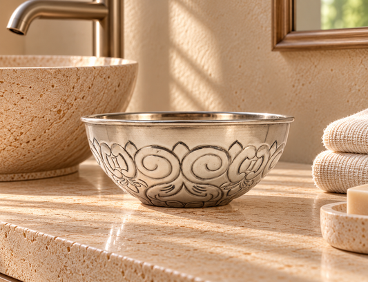 Moroccan Hammam Bowl Vintage made of Silver Maillechort Hand Engraved in Morocco Large 19.5 cm 7.7 inches (Ref. HB120)
