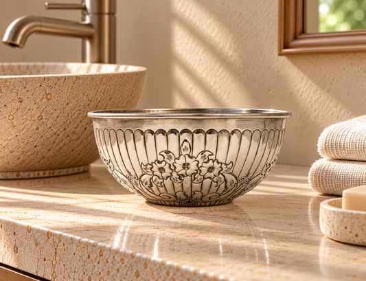 Moroccan Hammam Bowl Vintage made of Silver Maillechort Hand Engraved in Morocco Large 19.5 cm 7.7 inches (Ref. HB123)