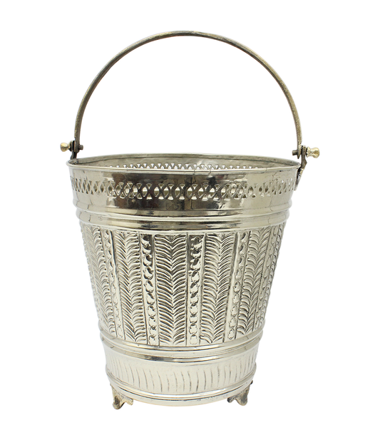Moroccan  Hammam Bucket Vintage Silver Maillechort Large Handmade Hand Engraved Morocco Height 29 cm 11.4 inches (Ref. HMB40)