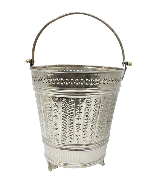 Moroccan  Hammam Bucket Vintage Silver Maillechort Large Handmade Hand Engraved Morocco Height 29 cm 11.4 inches (Ref. HMB41)