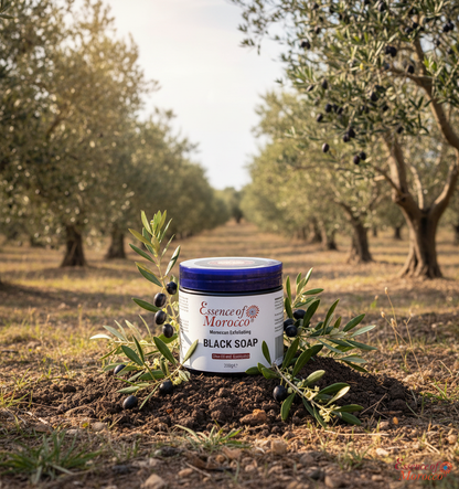 Moroccan Exfoliating Black Soap with Eucalyptus Essential Oil and Olive Oil Beldi Hammam Spa Scrub 200g / 7 OZ Natural Skin Exfoliation