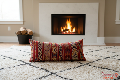 Moroccan Vintage Kilim Cushion Cover – Handmade Wool Boho Pillow (95x42cm) KC1