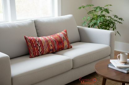 Moroccan Vintage Kilim Cushion Cover – Handmade Wool Boho Pillow (95x42cm) KC1