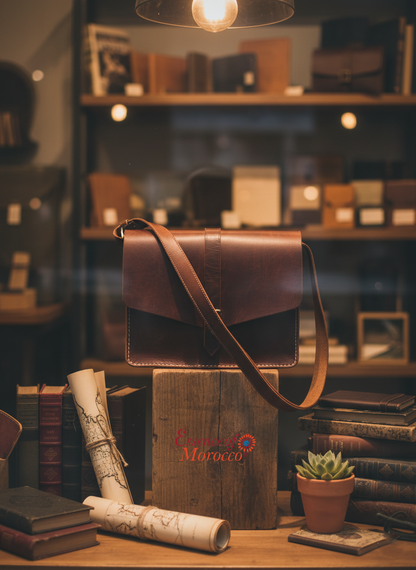 Moroccan Leather Bag Crossbody Satchel, Vintage Brown Tan Real Morocco Leather Shoulder Bag, Handmade Adjustable Strap  (MLB2)