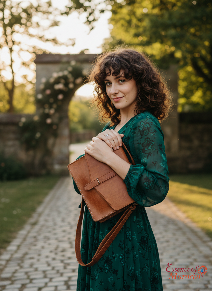 Moroccan Leather Bag Crossbody Satchel, Vintage Natural Tan Real Morocco Leather Shoulder Bag, Handmade Adjustable Strap  (MLB1)