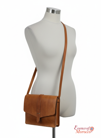 Moroccan Leather Bag Crossbody Satchel, Vintage Natural Tan Real Morocco Leather Shoulder Bag, Handmade Adjustable Strap  (MLB1)