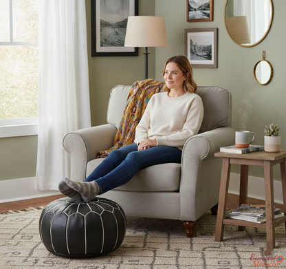 Moroccan Black White Pouffe Pouf Ottoman Footstool COVER ONLY or STUFFED Real Leather