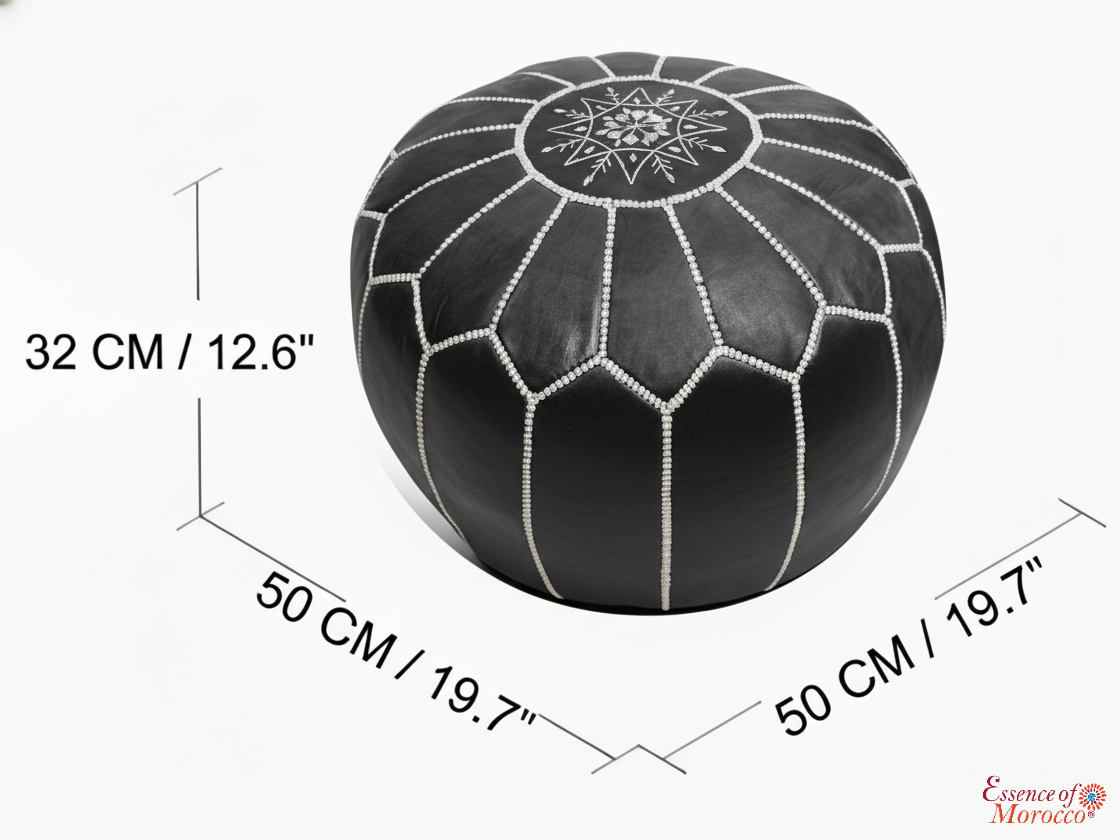 Moroccan Black White Pouffe Pouf Ottoman Footstool COVER ONLY or STUFFED Real Leather