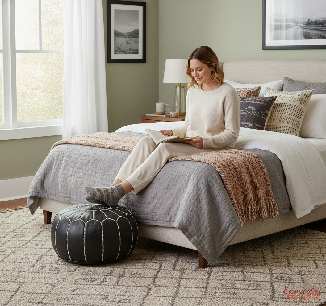 Moroccan Black White Pouffe Pouf Ottoman Footstool COVER ONLY or STUFFED Real Leather