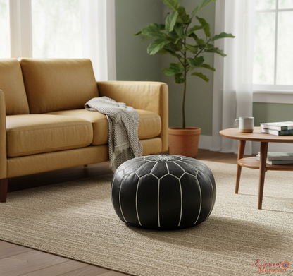 Moroccan Black White Pouffe Pouf Ottoman Footstool COVER ONLY or STUFFED Real Leather