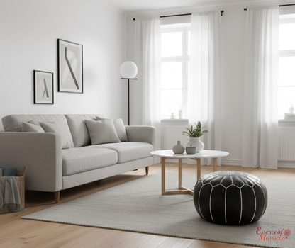 Moroccan Black White Pouffe Pouf Ottoman Footstool COVER ONLY or STUFFED Real Leather